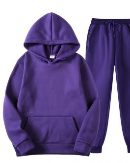 Solid Color Hoodie and Jogger pant two Piece Workout Clothes Women 2020