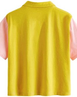 Women fashion OEM custom Half Button short sleeve crop top polo shirts