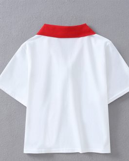 2019 New Summer Fashion Women Casual Short Sleeve Slim Crop Tops Polo Shirts