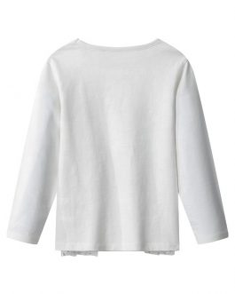 Girls Tops Pure White Soft Printing Long Sleeves With Sequins Shiny Dots Mesh Decoration