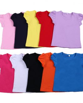 Summer Boutique Wholesale 100% Cotton Tee Shirts Tops Monogram Cup Sleeve Plain Blank Baby Girls Kids Cute T-shirt Collection