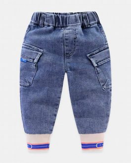 Baby Boy’s Jeans Light Blue Slim Denim Long Pants With Draw String Trouser Collection