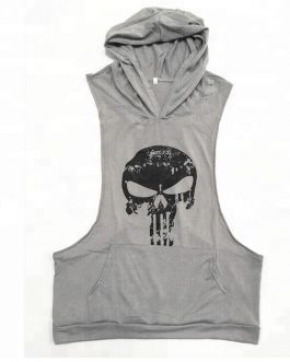 Latest Skull Print Sleeveless Mens Gym Fitness Stringer Hoodie Tank Top Collection