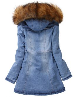 Latest Winter Women Coat With Fur Collar Long Sleeve Hooded Denim Jeans Coat Collection